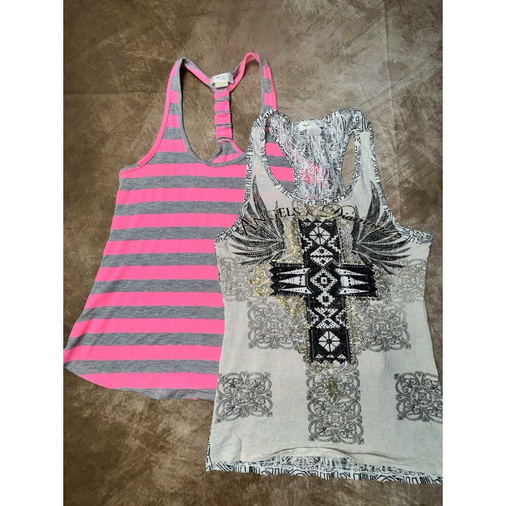 Lot Of 2 Tank Tops Womens Size Medium Angels & Diamond & Poetry Bling